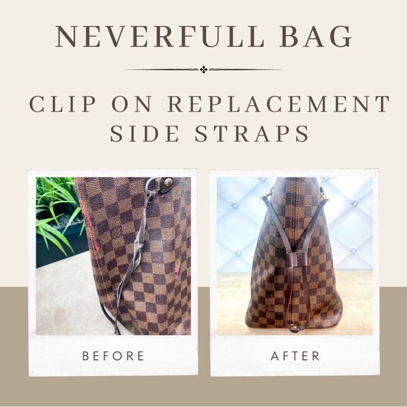 Louis Vuitton Neverfull BROWN Vachetta Leather Replacement Side Strap cinches - Picture 6 of 10